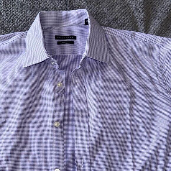 Sean‎ John Men's Tailored Fit Checkered Dress Shirt 16 Blue - Picture 2 of 9